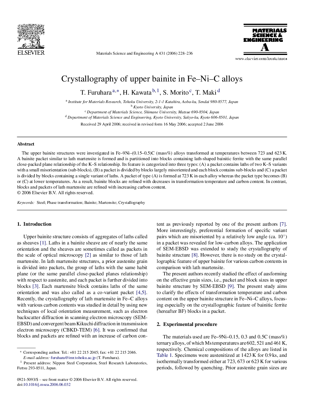Crystallography of upper bainite in Fe–Ni–C alloys