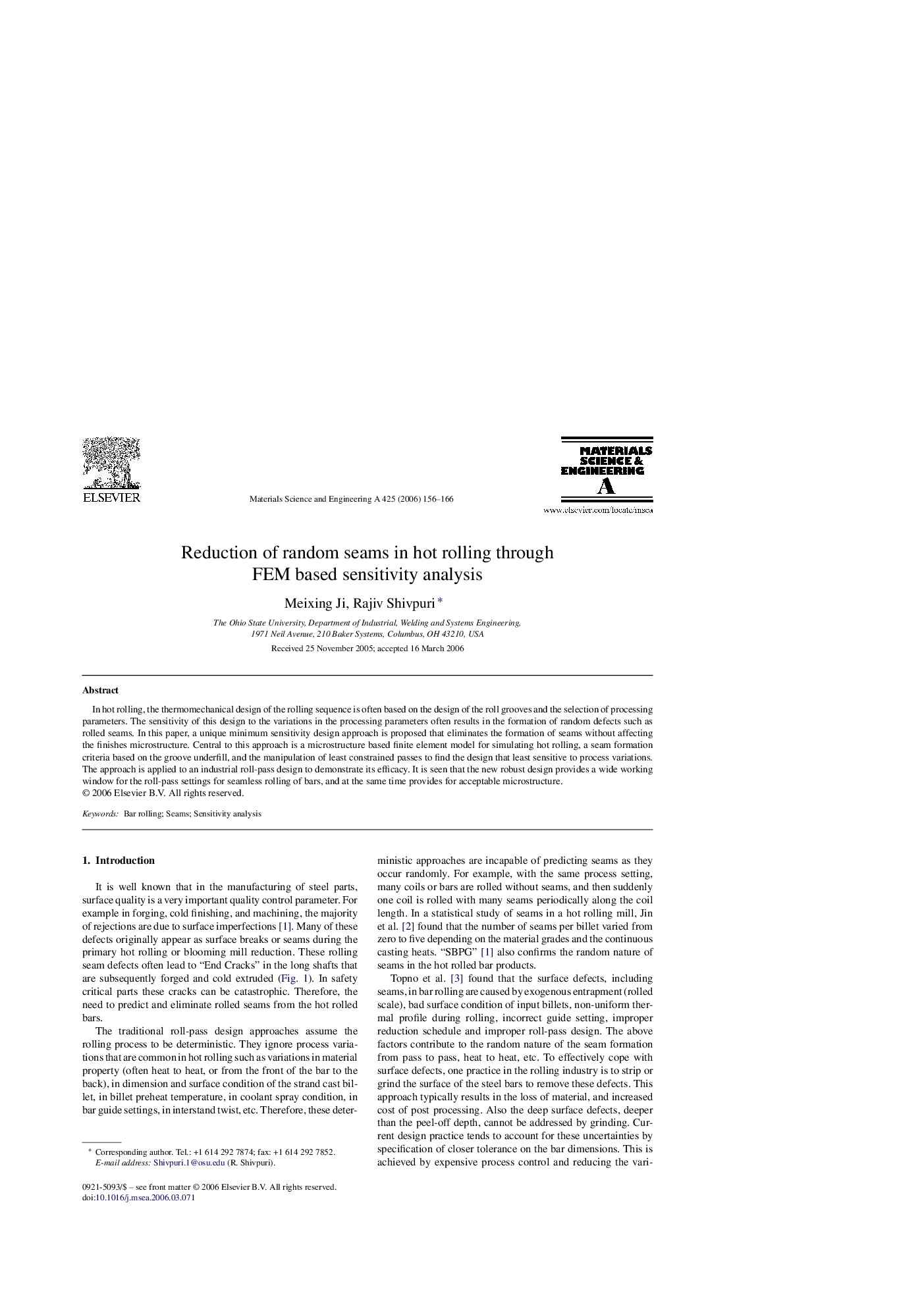 Reduction of random seams in hot rolling through FEM based sensitivity analysis