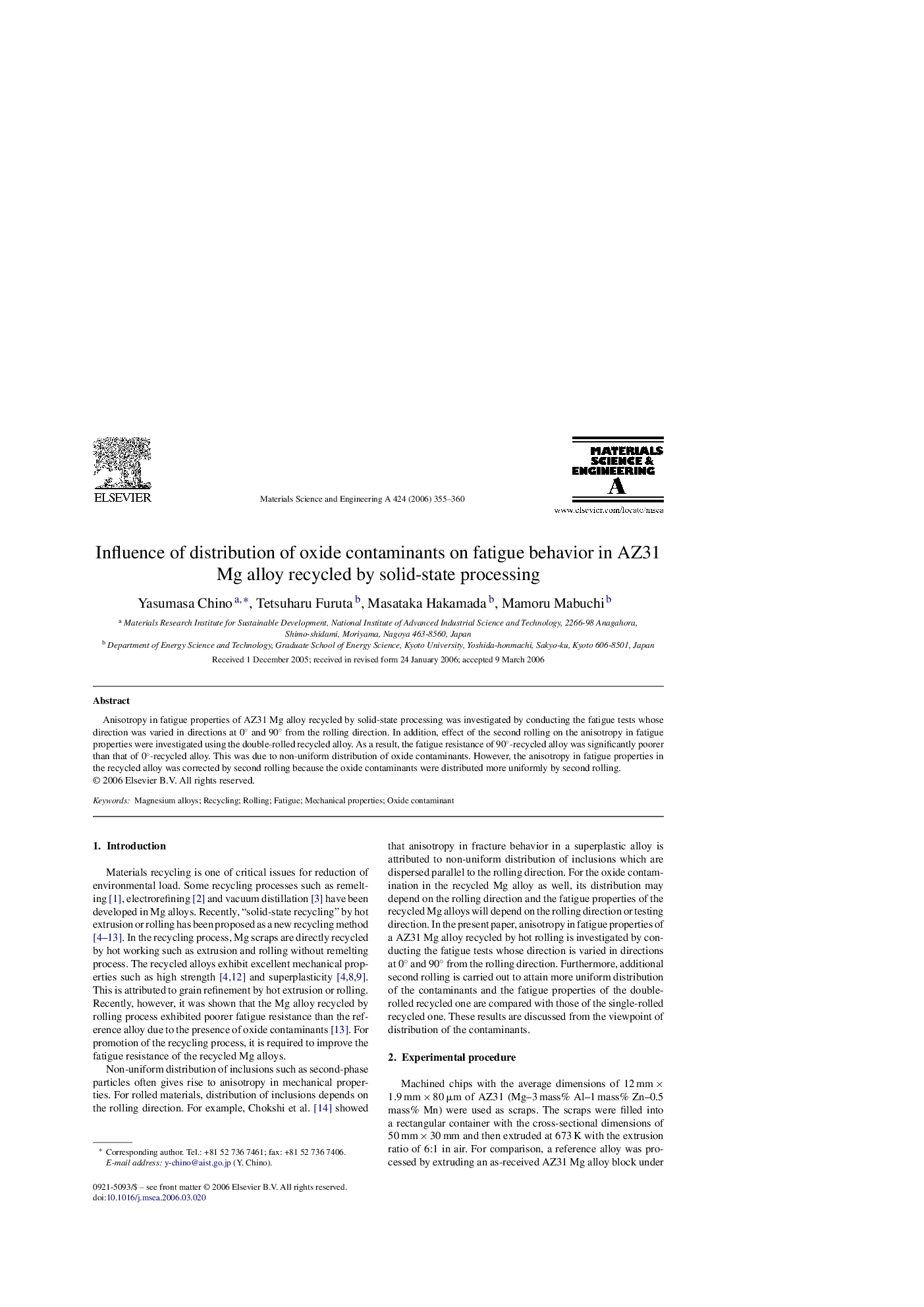 Influence of distribution of oxide contaminants on fatigue behavior in AZ31 Mg alloy recycled by solid-state processing