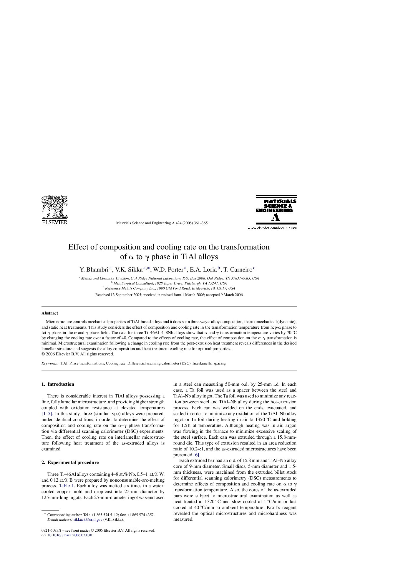 Effect of composition and cooling rate on the transformation of α to γ phase in TiAl alloys