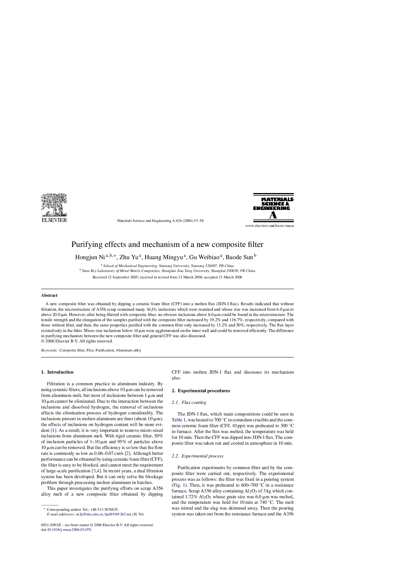 Purifying effects and mechanism of a new composite filter