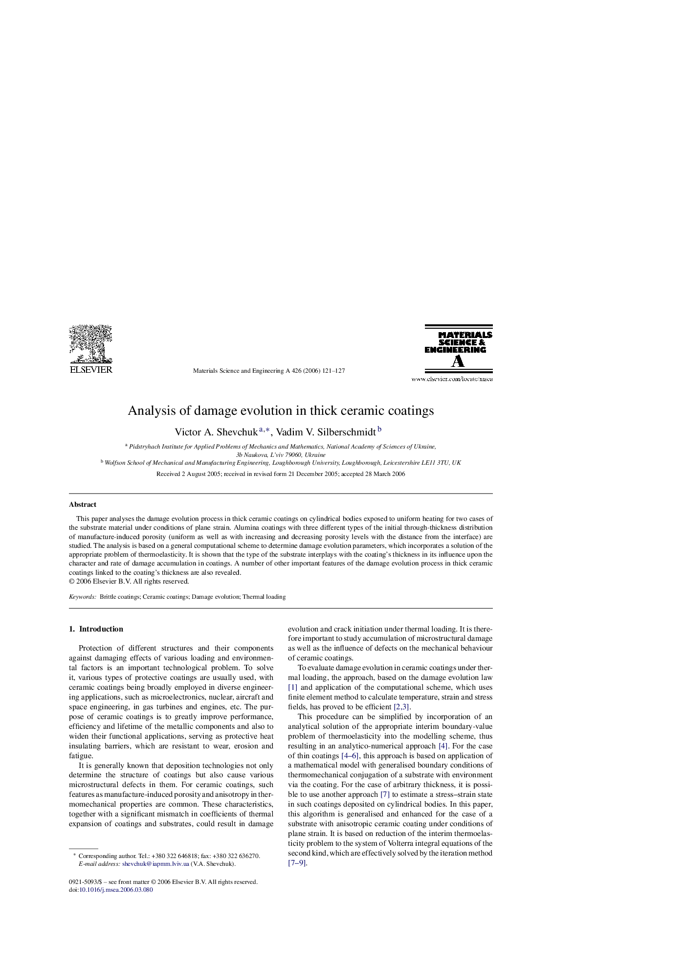 Analysis of damage evolution in thick ceramic coatings