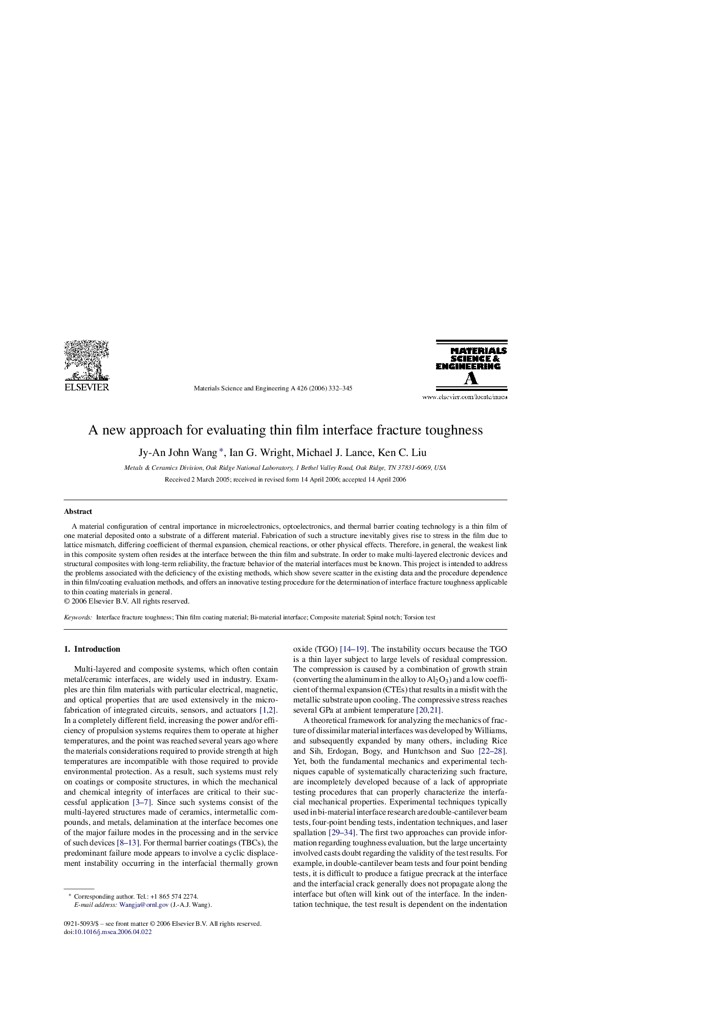 A new approach for evaluating thin film interface fracture toughness