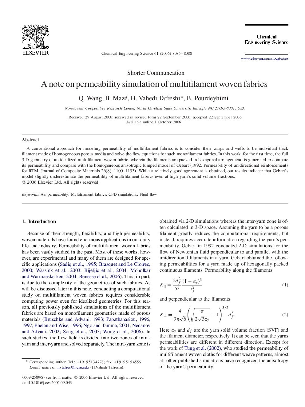 A note on permeability simulation of multifilament woven fabrics