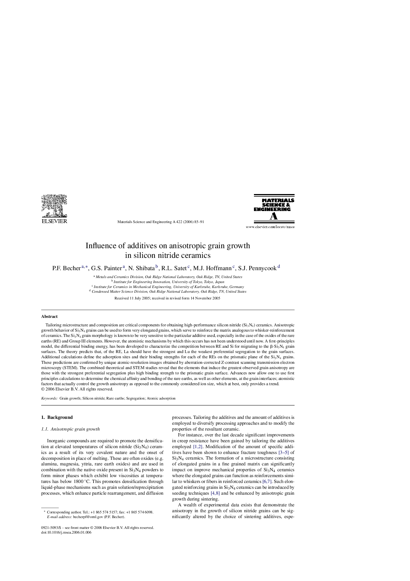 Influence of additives on anisotropic grain growth in silicon nitride ceramics