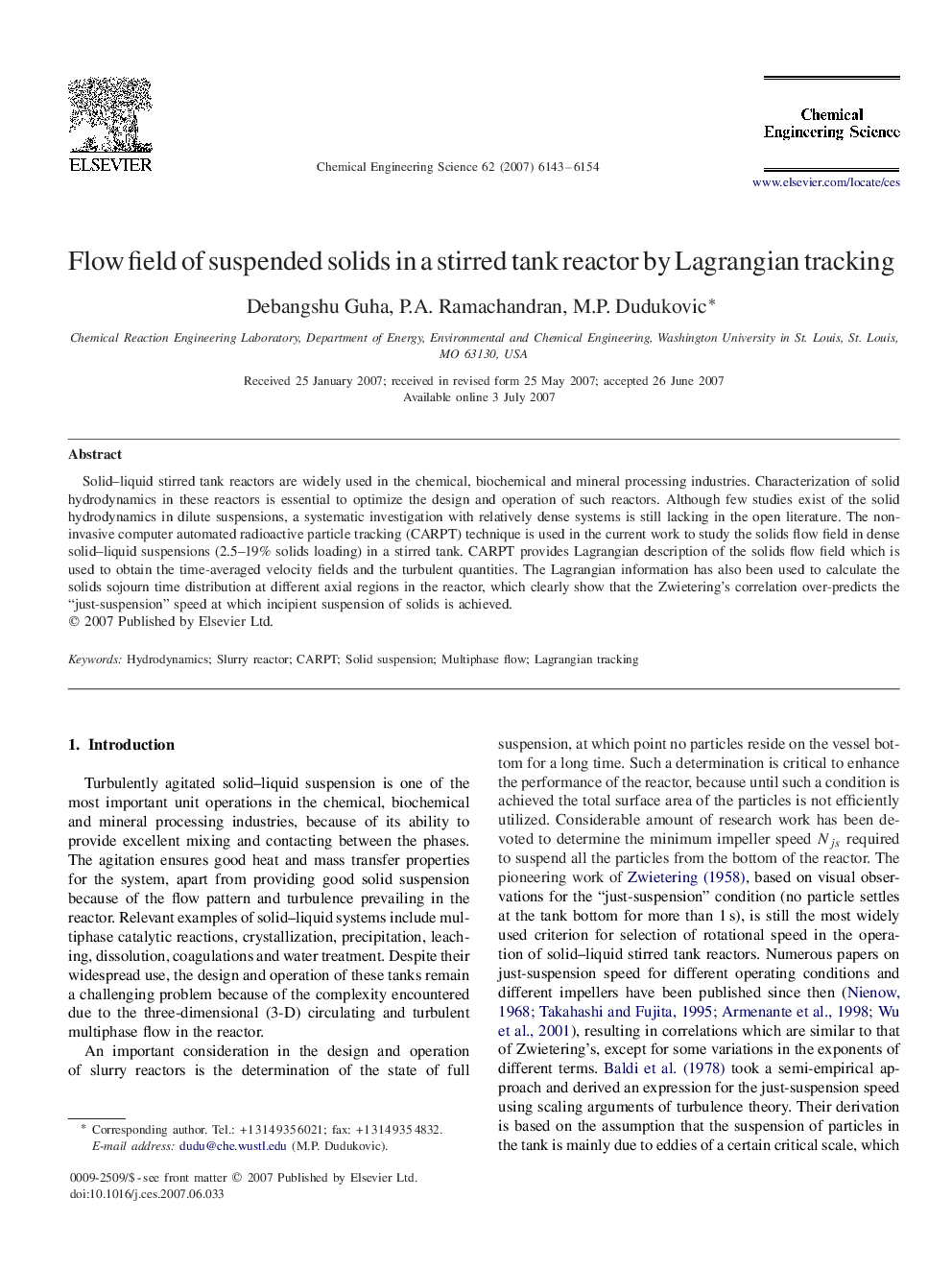 Flow field of suspended solids in a stirred tank reactor by Lagrangian tracking