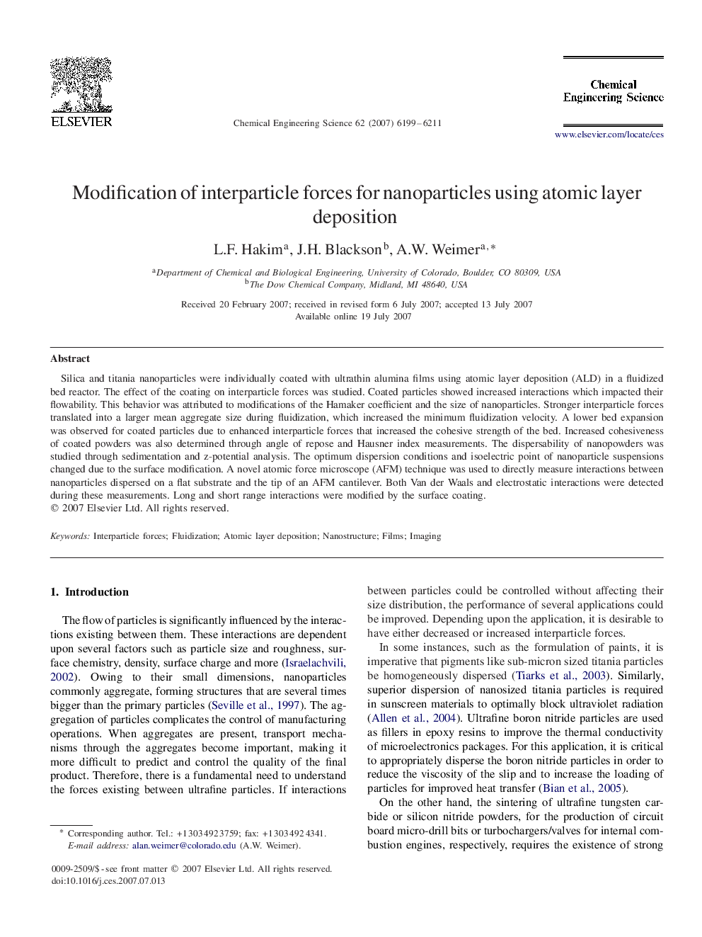 Modification of interparticle forces for nanoparticles using atomic layer deposition