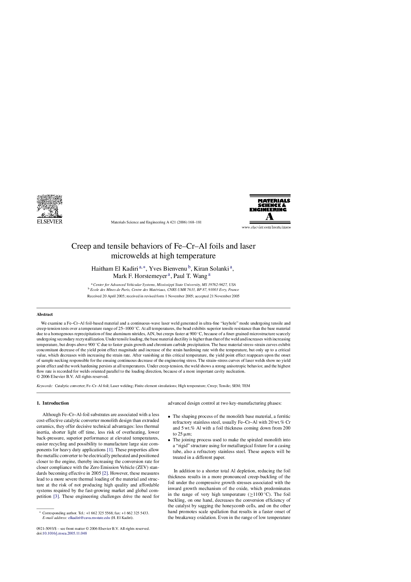 Creep and tensile behaviors of Fe-Cr-Al foils and laser microwelds at high temperature