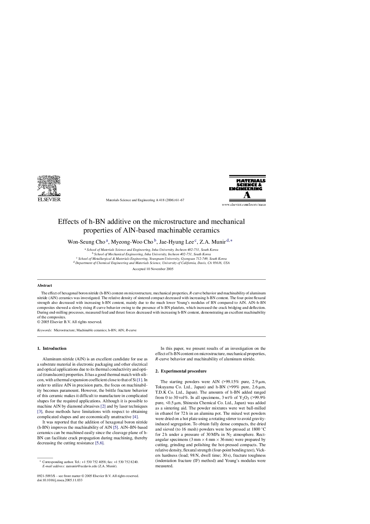 Effects of h-BN additive on the microstructure and mechanical properties of AlN-based machinable ceramics