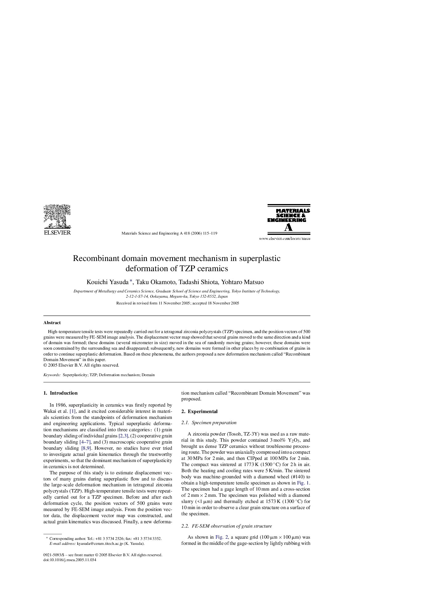 Recombinant domain movement mechanism in superplastic deformation of TZP ceramics