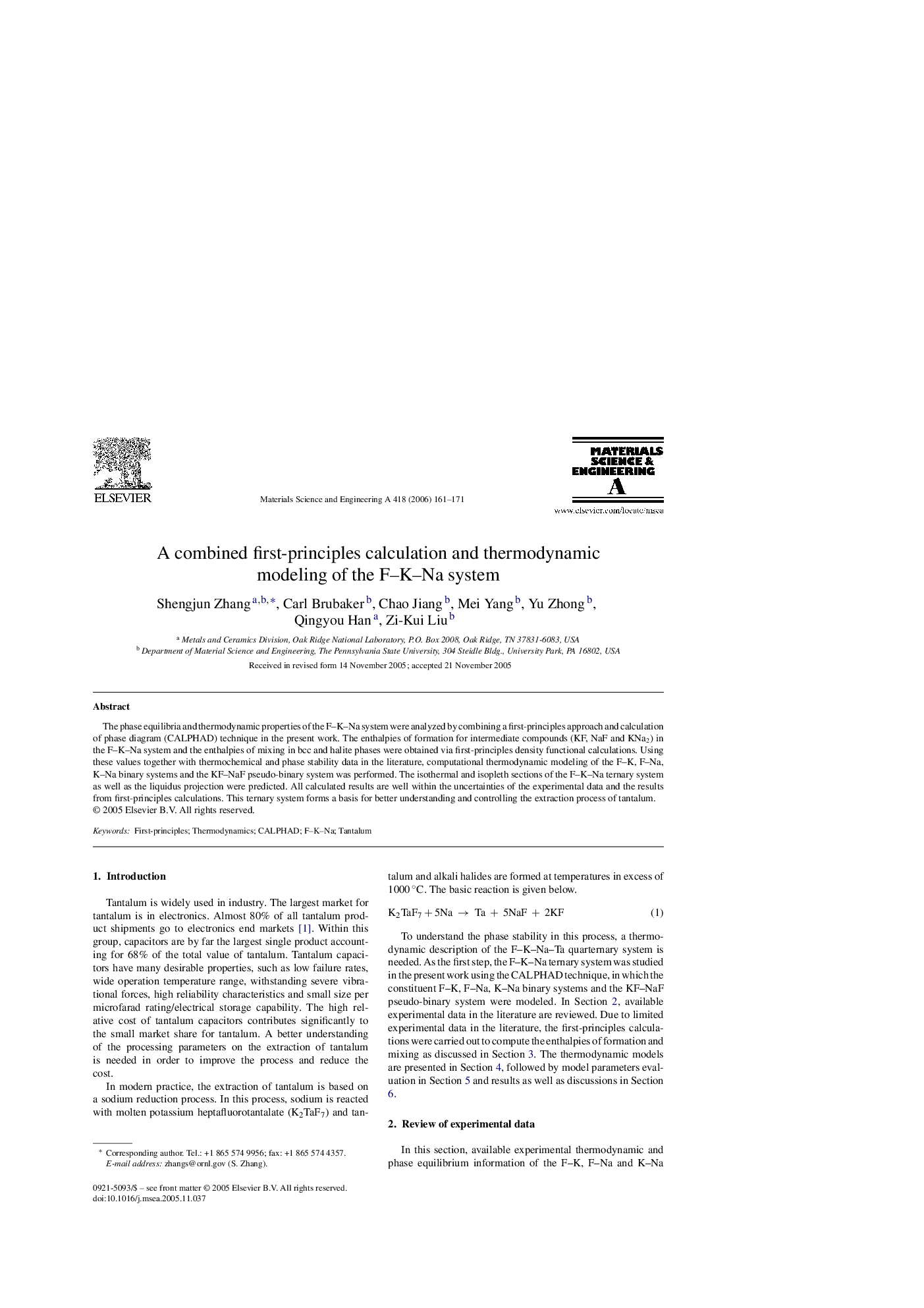 A combined first-principles calculation and thermodynamic modeling of the F–K–Na system