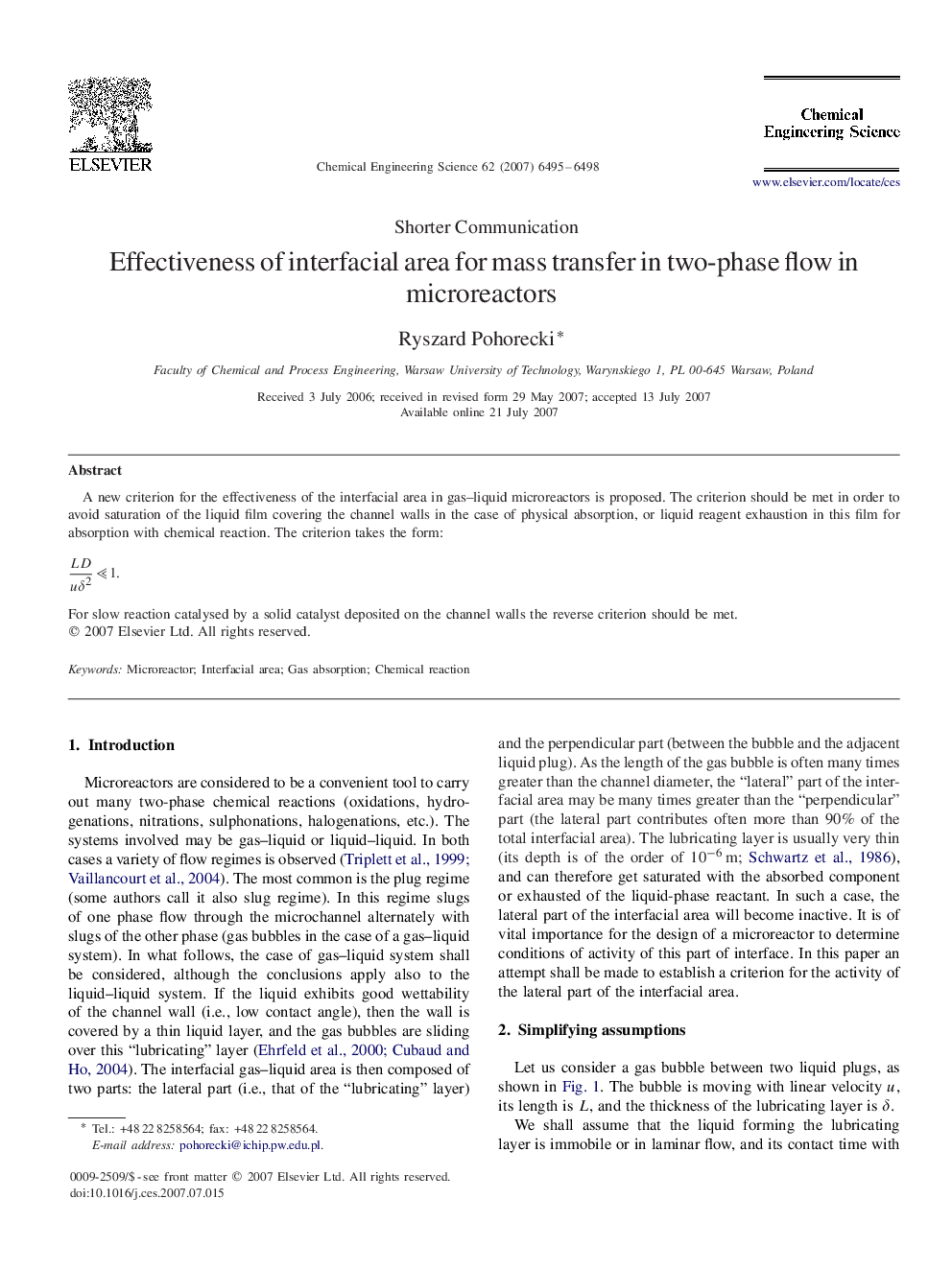 Effectiveness of interfacial area for mass transfer in two-phase flow in microreactors