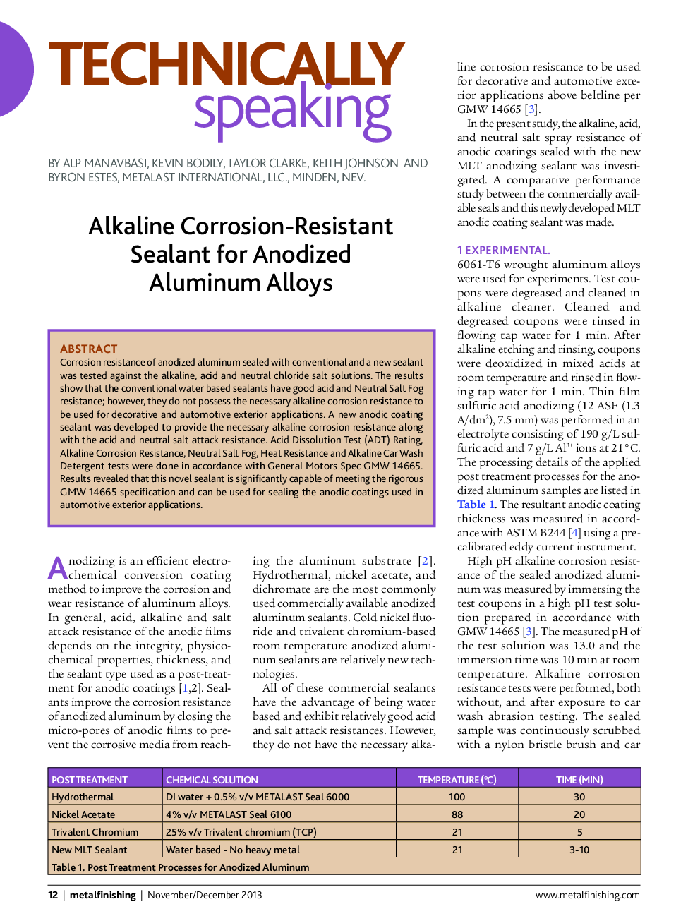 Alkaline Corrosion-Resistant Sealant for Anodized Aluminum Alloys