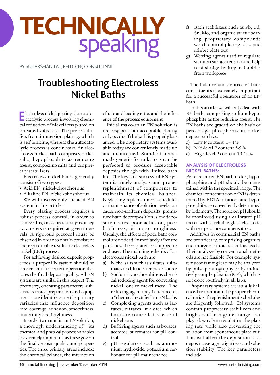 Troubleshooting Electroless Nickel Baths