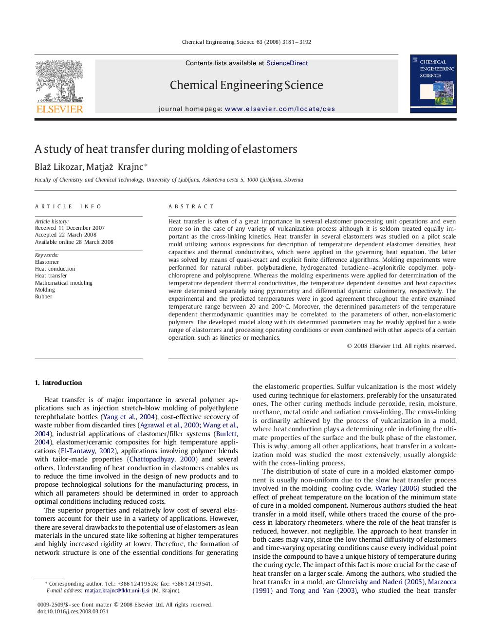 A study of heat transfer during molding of elastomers