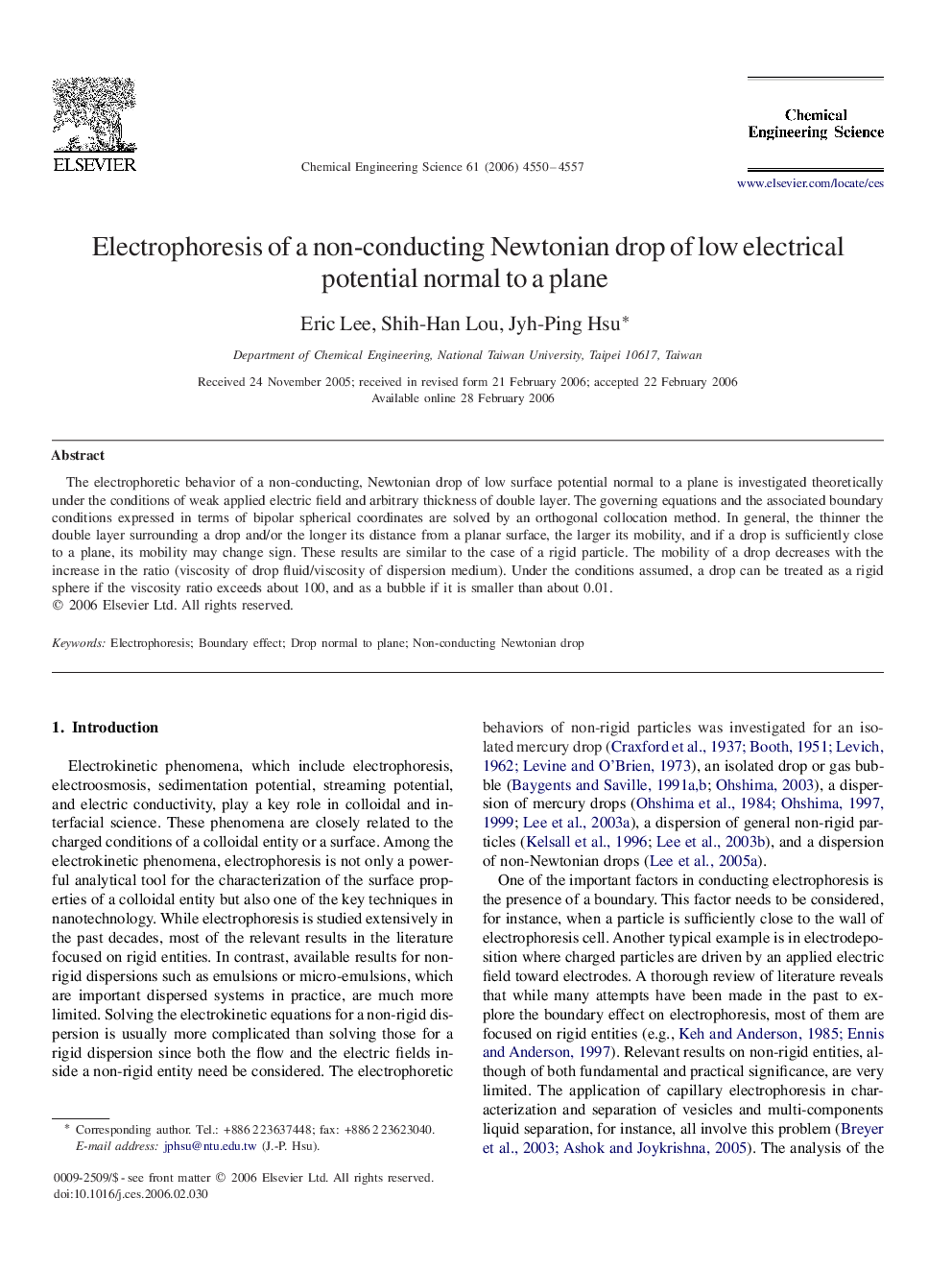 Electrophoresis of a non-conducting Newtonian drop of low electrical potential normal to a plane