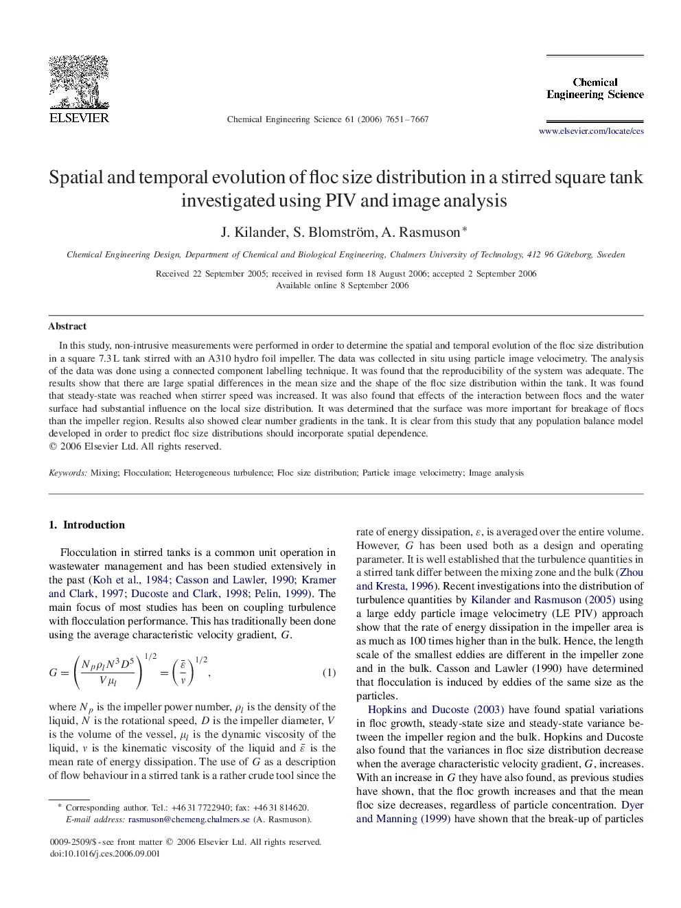 Spatial and temporal evolution of floc size distribution in a stirred square tank investigated using PIV and image analysis