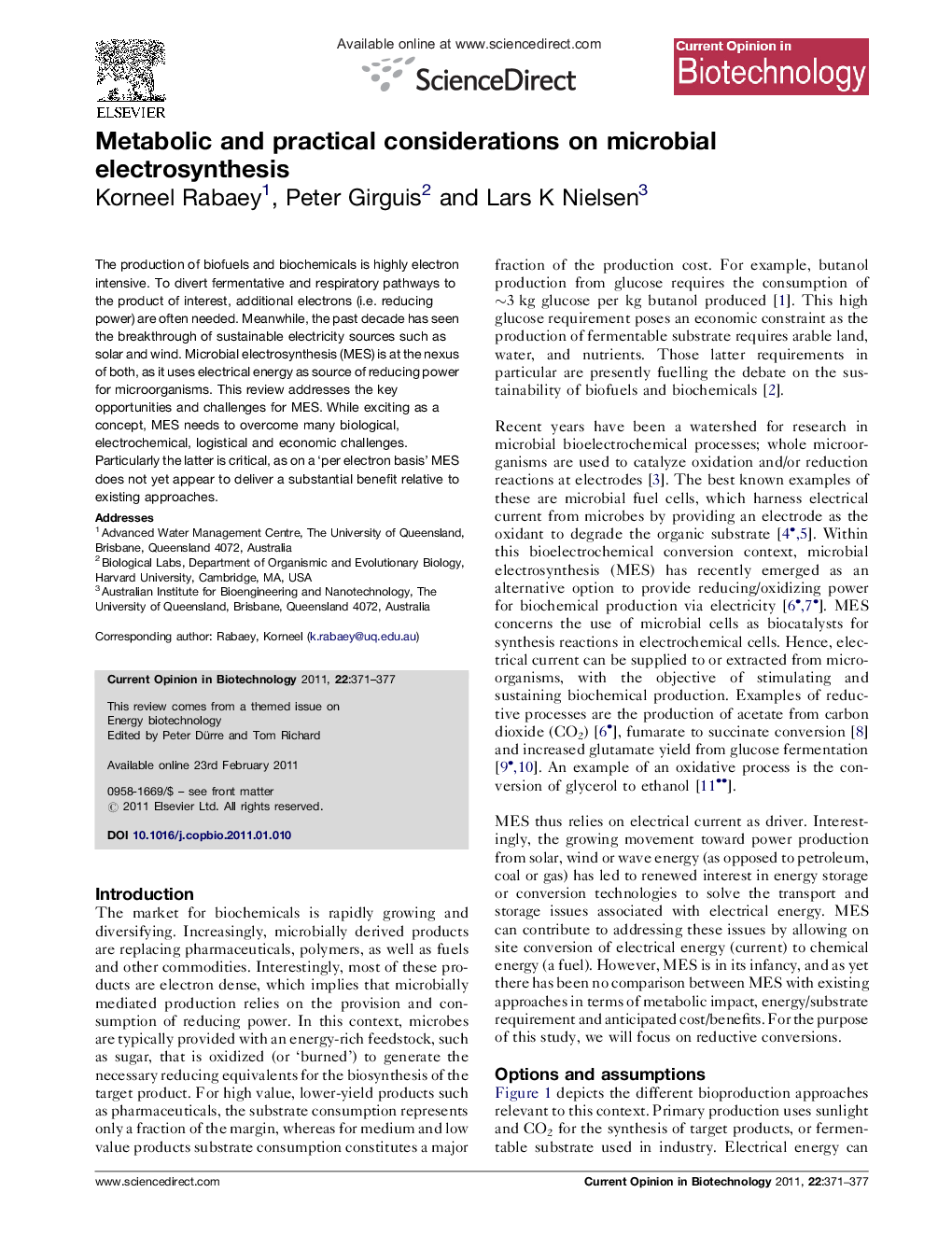 Metabolic and practical considerations on microbial electrosynthesis