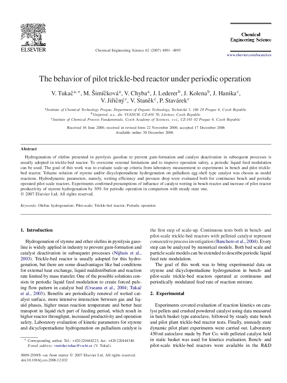 The behavior of pilot trickle-bed reactor under periodic operation