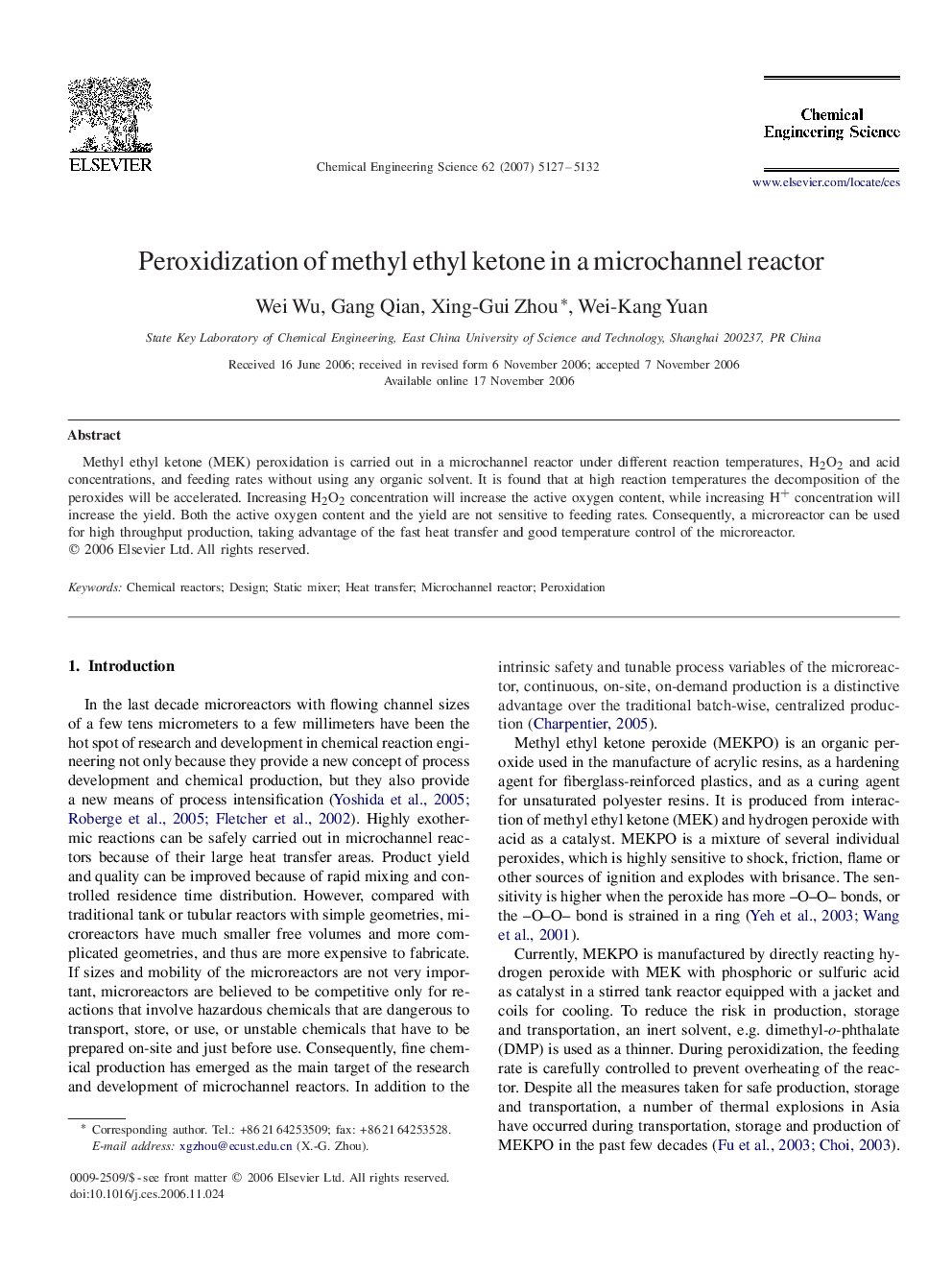 Peroxidization of methyl ethyl ketone in a microchannel reactor