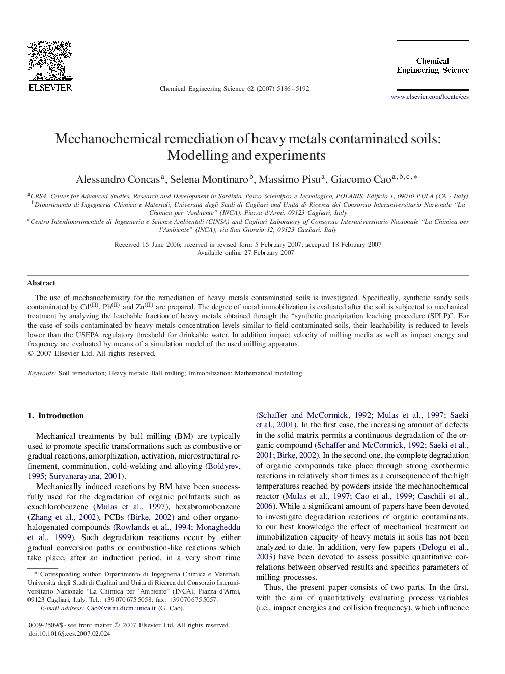 Mechanochemical remediation of heavy metals contaminated soils: Modelling and experiments