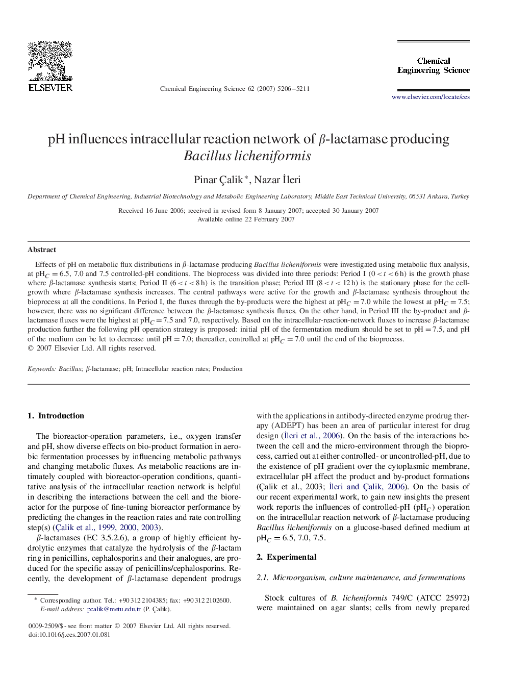 عکس صفحه اول مقاله: pH influences intracellular reaction network of ββ-lactamase producing Bacillus licheniformis pH influences intracellular reaction network of ββ-lactamase producing Bacillus licheniformis