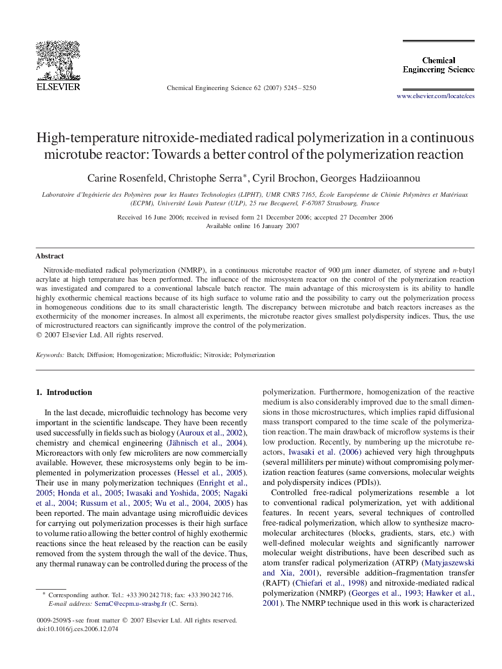 High-temperature nitroxide-mediated radical polymerization in a continuous microtube reactor: Towards a better control of the polymerization reaction