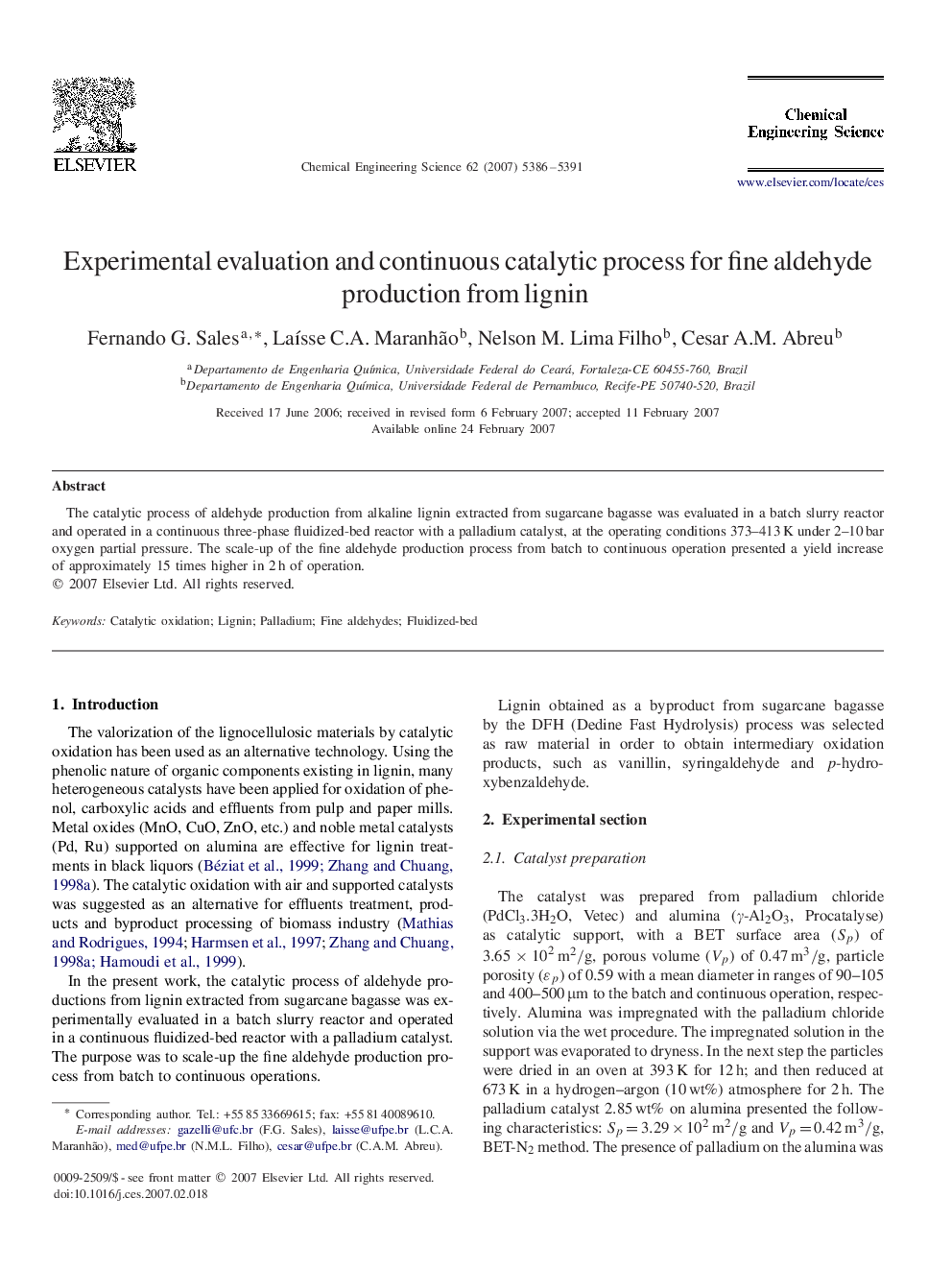 Experimental evaluation and continuous catalytic process for fine aldehyde production from lignin