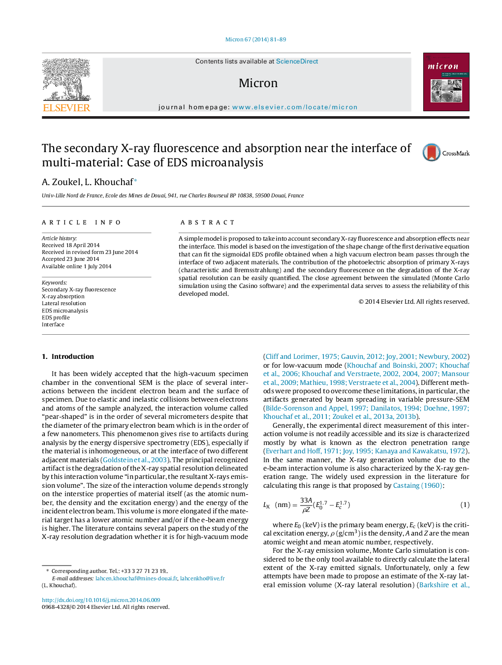 The secondary X-ray fluorescence and absorption near the interface of multi-material: Case of EDS microanalysis