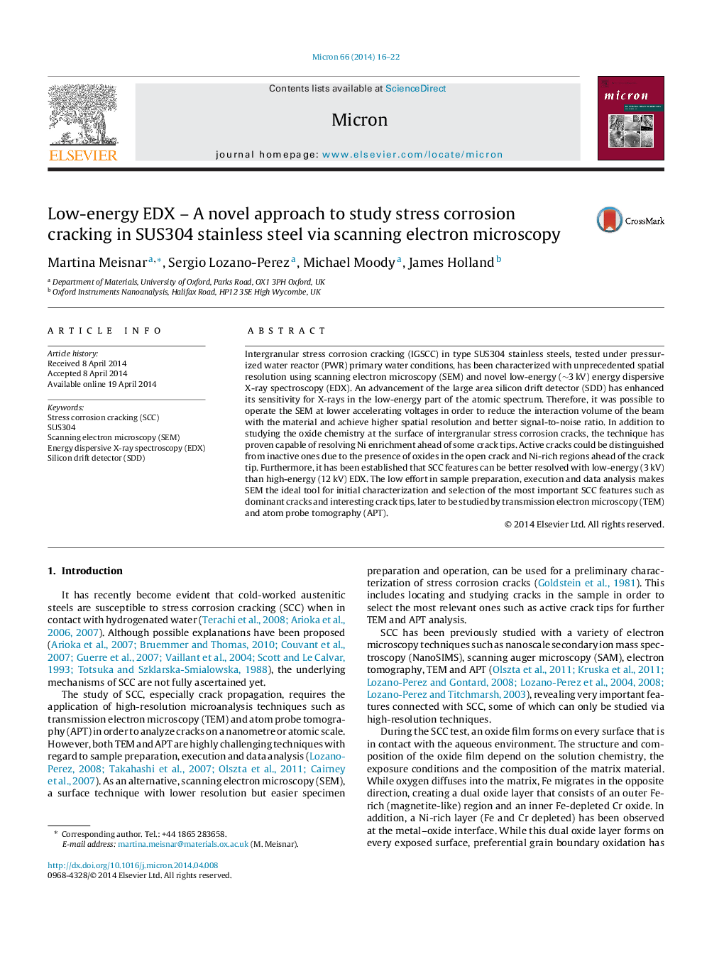 Low-energy EDX - A novel approach to study stress corrosion cracking in SUS304 stainless steel via scanning electron microscopy