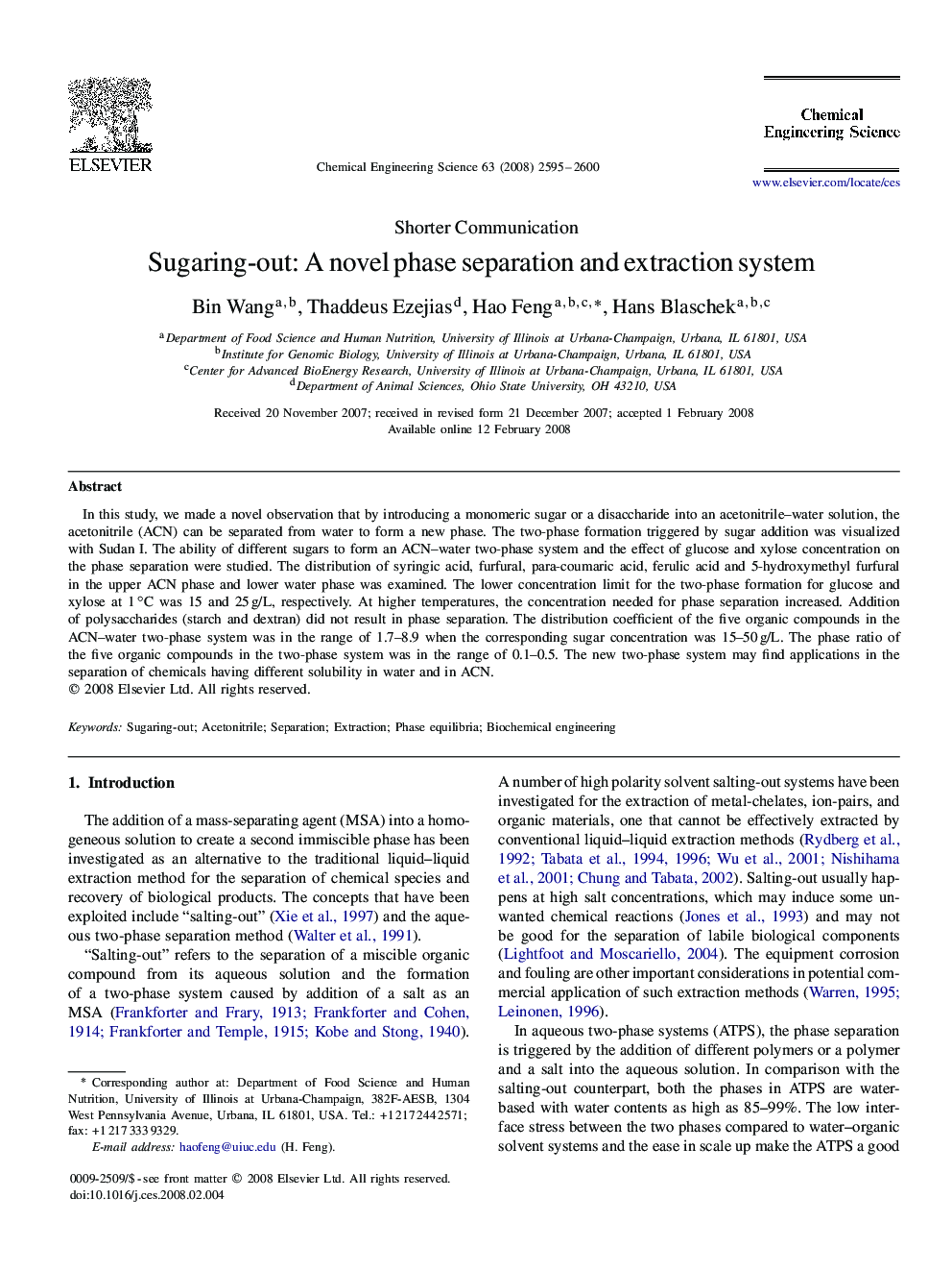 Sugaring-out: A novel phase separation and extraction system