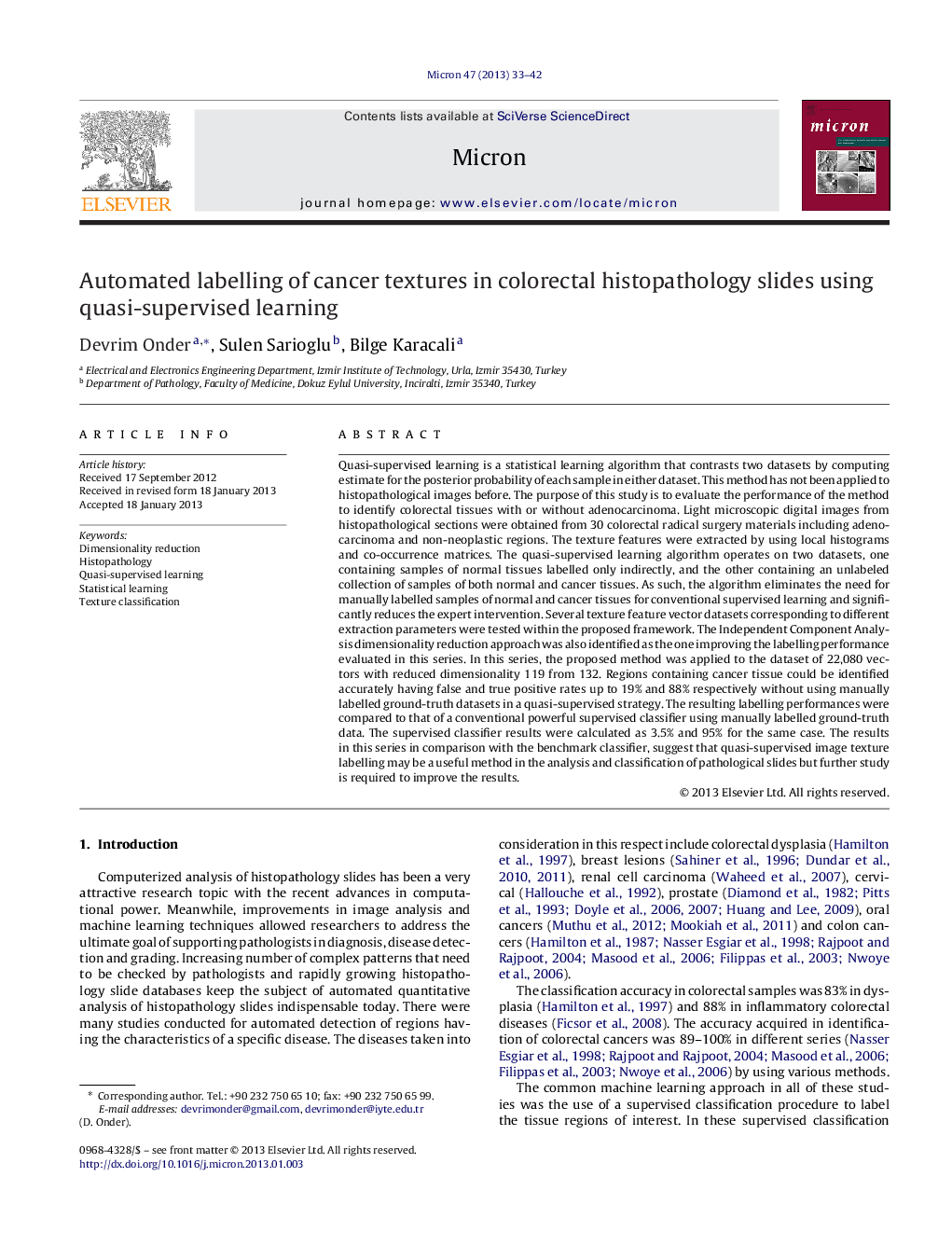 Automated labelling of cancer textures in colorectal histopathology slides using quasi-supervised learning