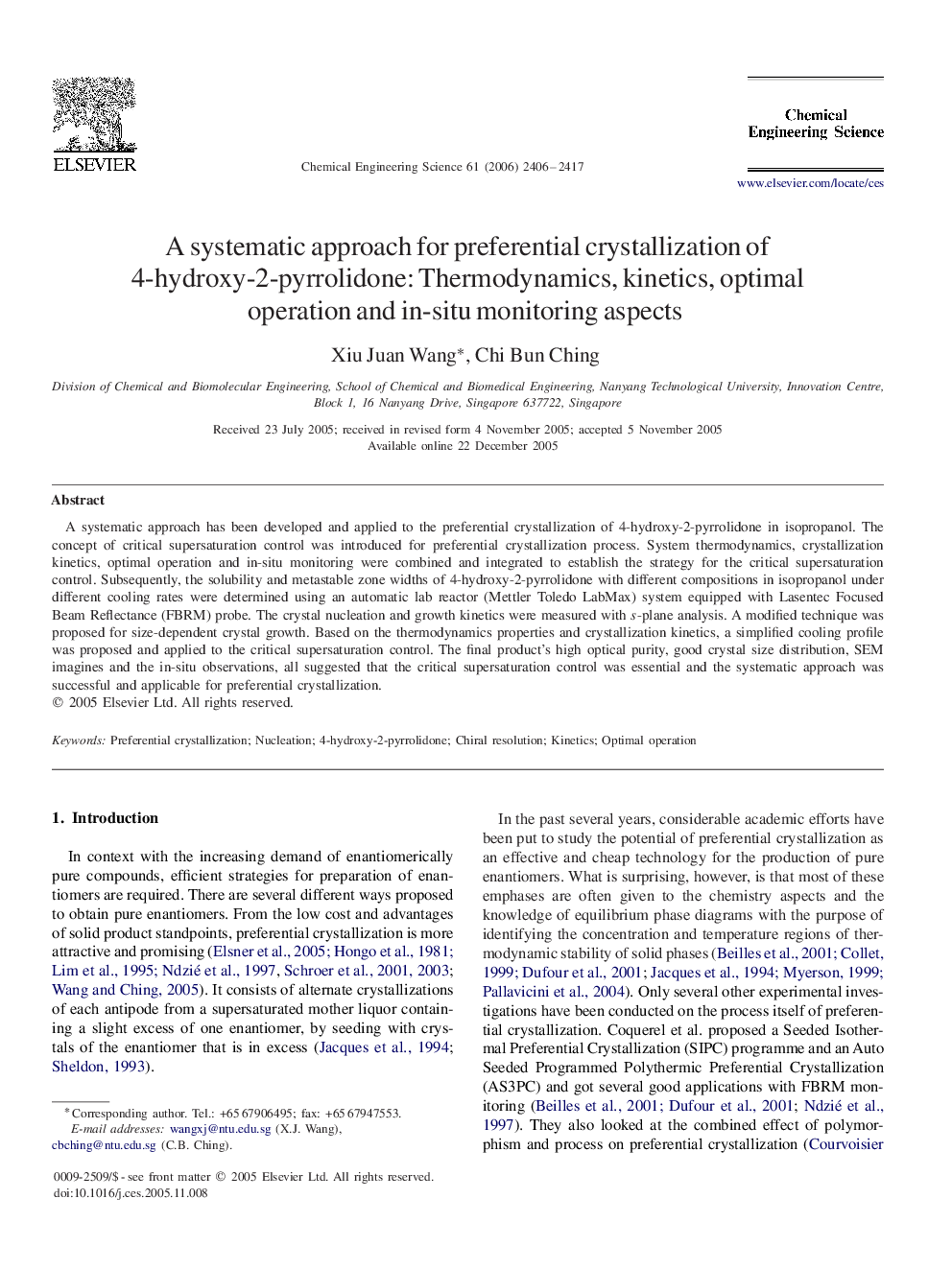 A systematic approach for preferential crystallization of 4-hydroxy-2-pyrrolidone: Thermodynamics, kinetics, optimal operation and in-situ monitoring aspects