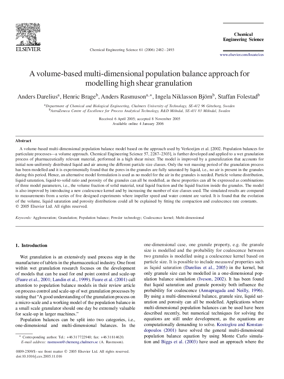 A volume-based multi-dimensional population balance approach for modelling high shear granulation