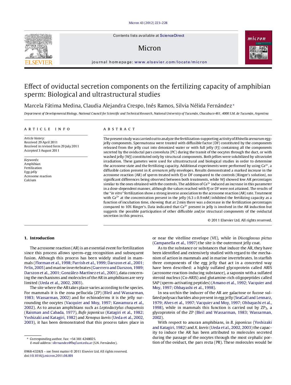 Effect of oviductal secretion components on the fertilizing capacity of amphibian sperm: Biological and ultrastructural studies