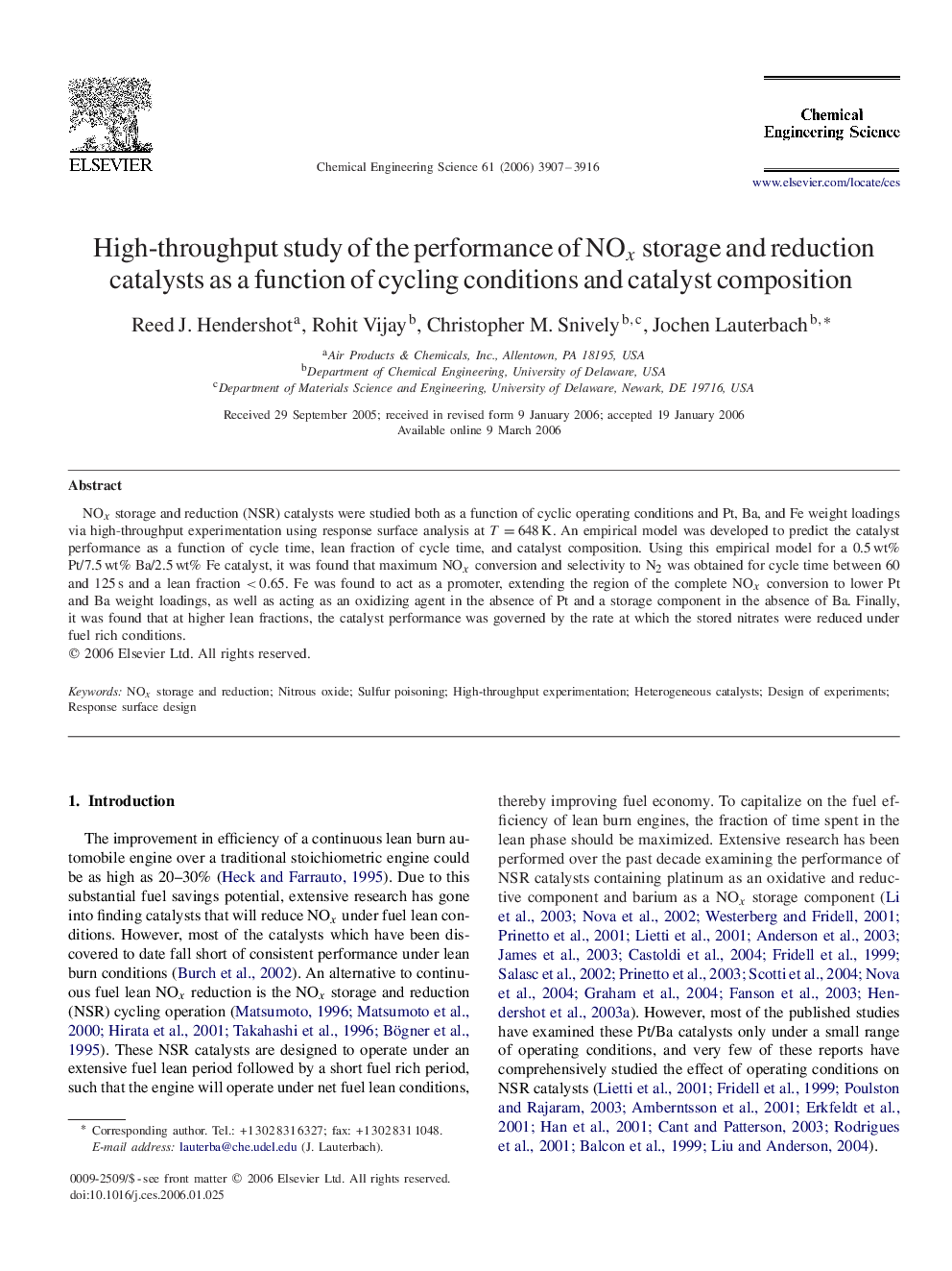 High-throughput study of the performance of NOxNOx storage and reduction catalysts as a function of cycling conditions and catalyst composition