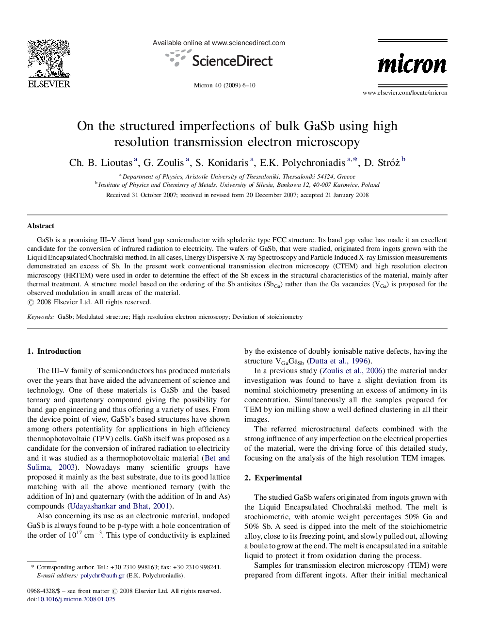 On the structured imperfections of bulk GaSb using high resolution transmission electron microscopy