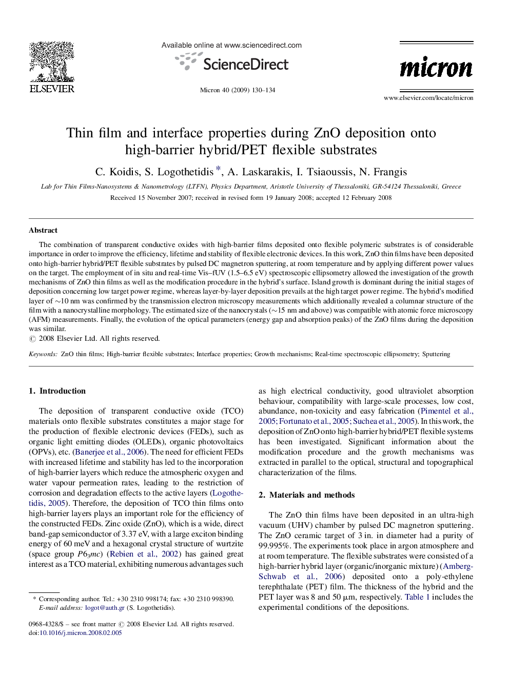 Thin film and interface properties during ZnO deposition onto high-barrier hybrid/PET flexible substrates