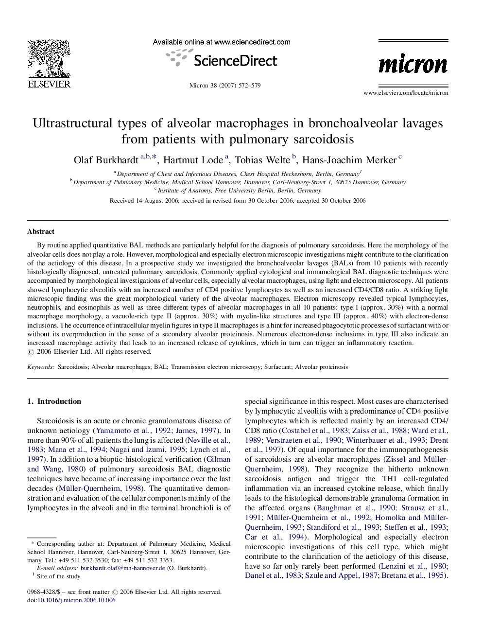 Ultrastructural types of alveolar macrophages in bronchoalveolar lavages from patients with pulmonary sarcoidosis