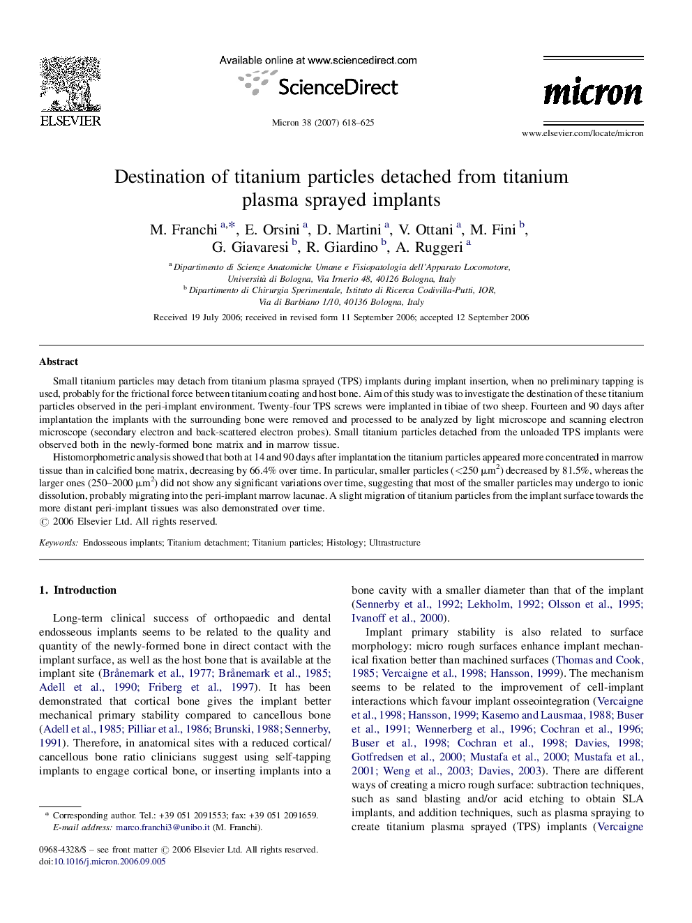 Destination of titanium particles detached from titanium plasma sprayed implants