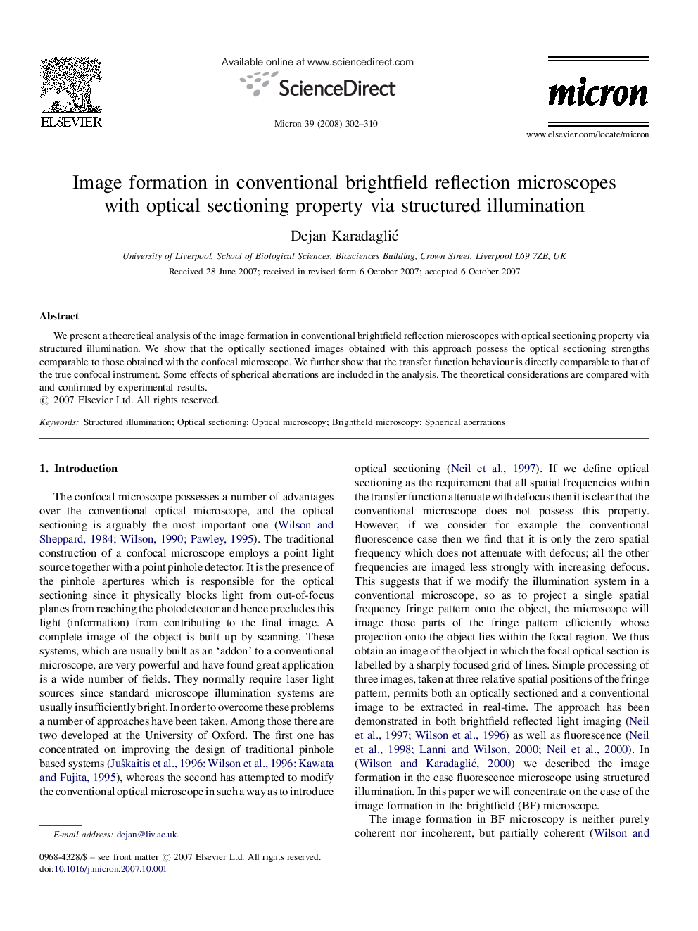 Image formation in conventional brightfield reflection microscopes with optical sectioning property via structured illumination