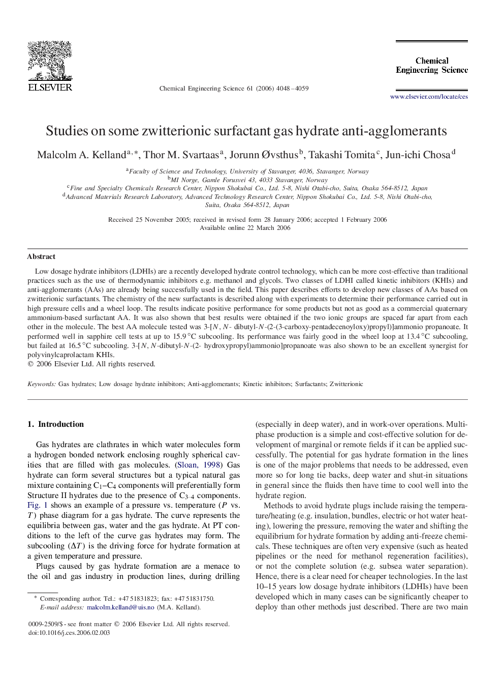 Studies on some zwitterionic surfactant gas hydrate anti-agglomerants