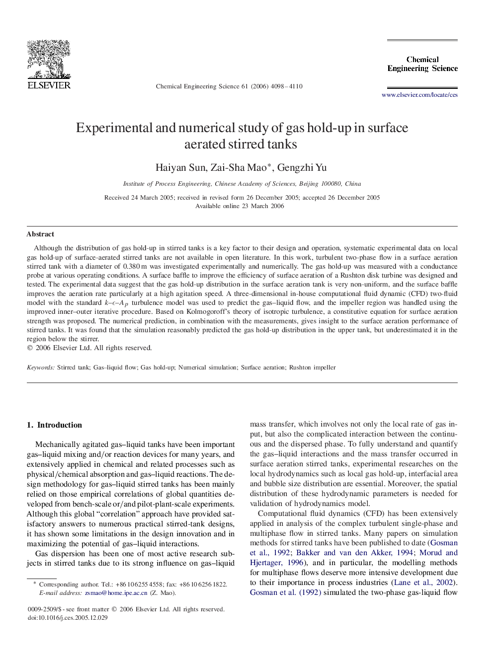 Experimental and numerical study of gas hold-up in surface aerated stirred tanks