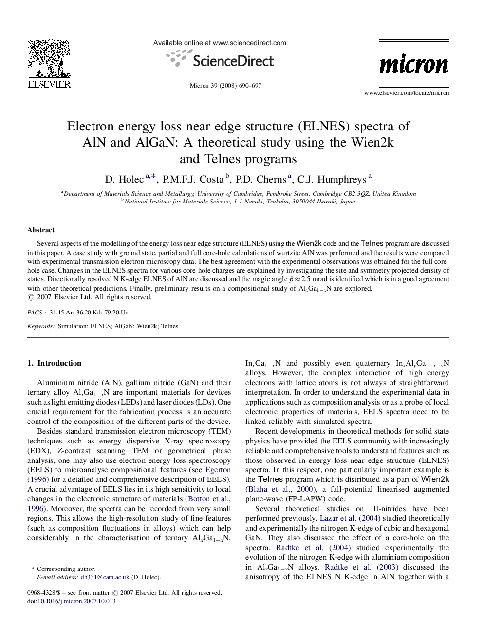 Electron energy loss near edge structure (ELNES) spectra of AlN and AlGaN: A theoretical study using the Wien2k and Telnes programs