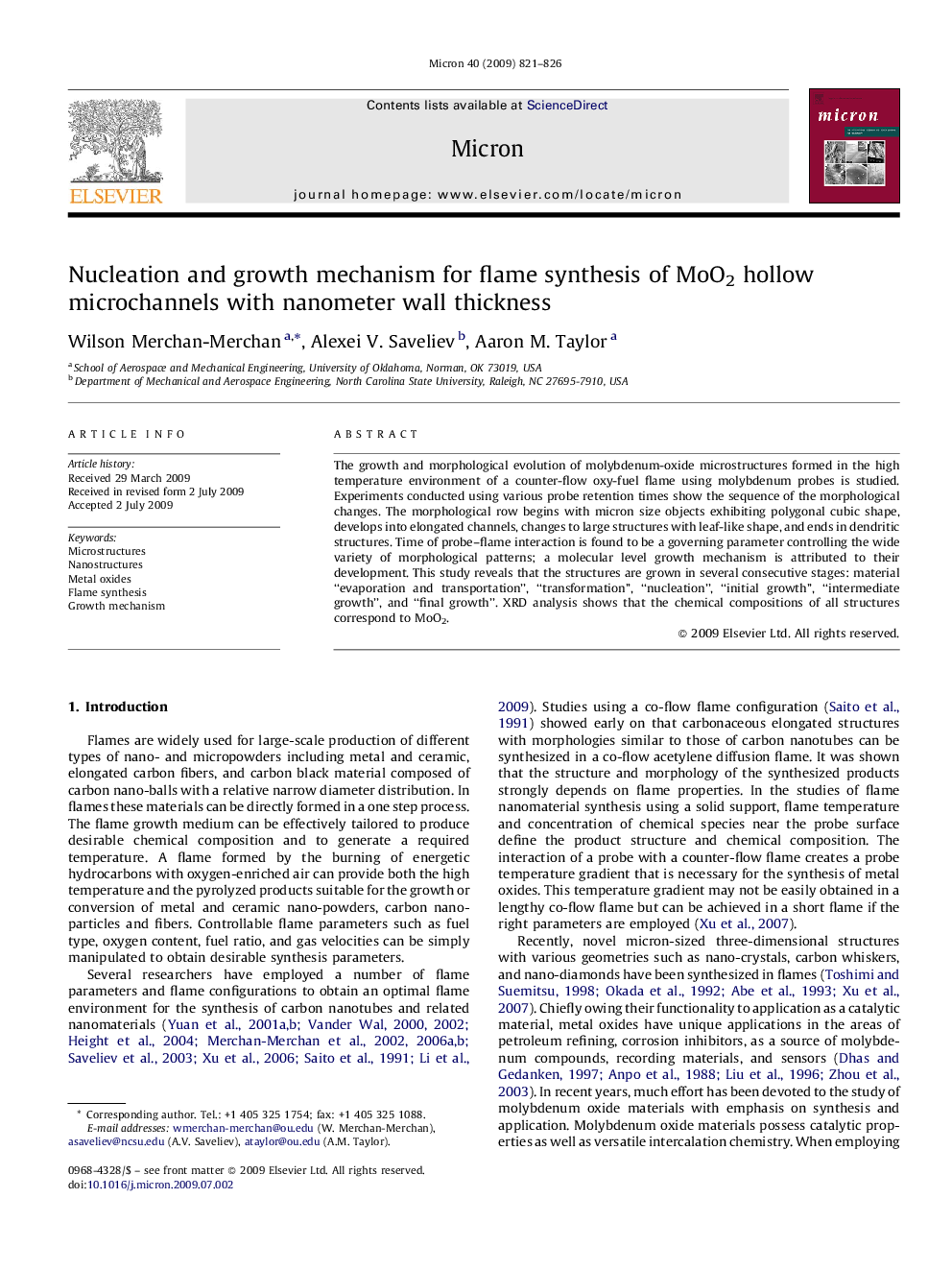 Nucleation and growth mechanism for flame synthesis of MoO2 hollow microchannels with nanometer wall thickness