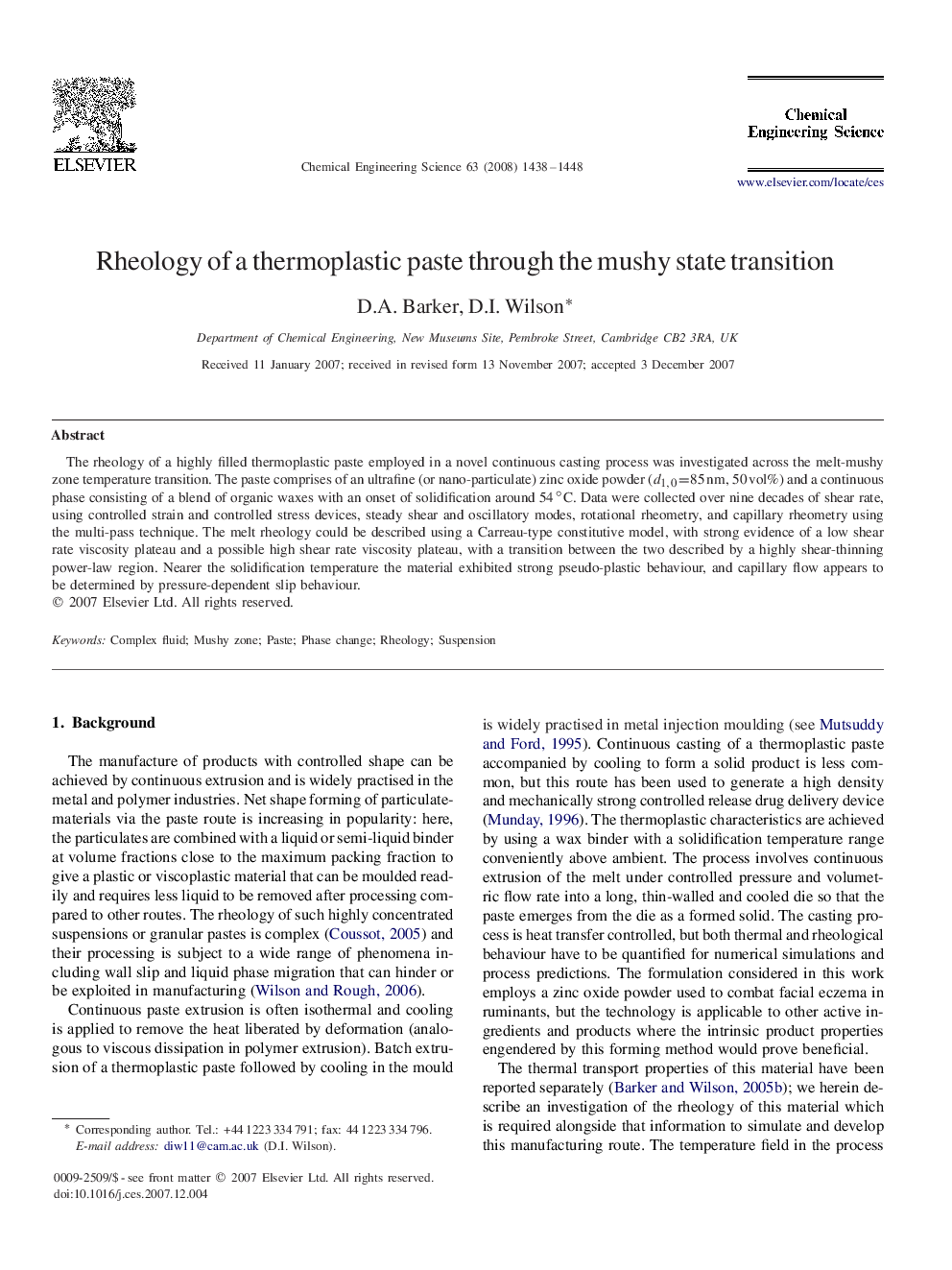Rheology of a thermoplastic paste through the mushy state transition