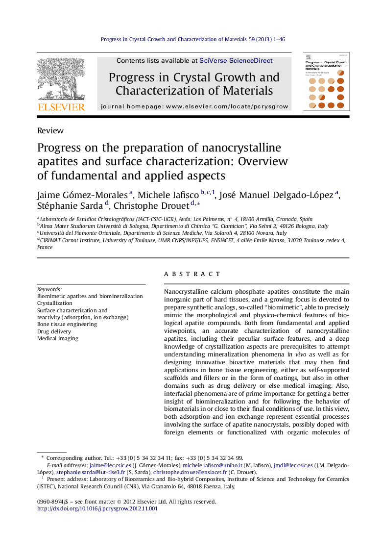 Progress on the preparation of nanocrystalline apatites and surface characterization: Overview of fundamental and applied aspects