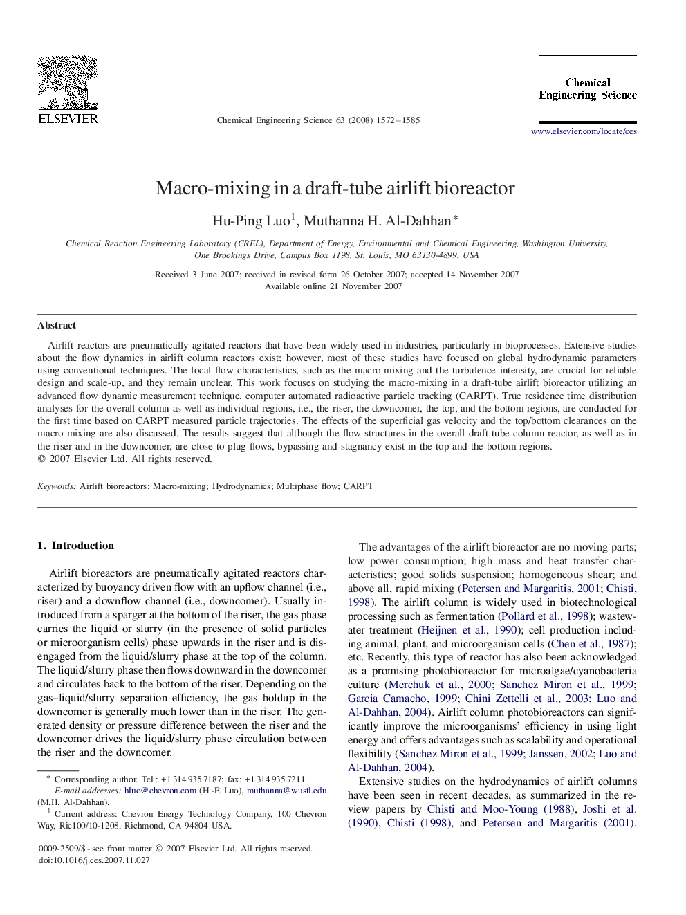 Macro-mixing in a draft-tube airlift bioreactor