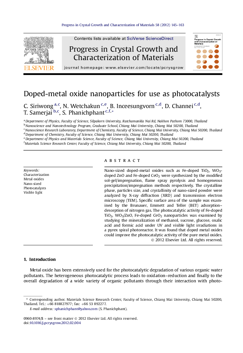 Doped-metal oxide nanoparticles for use as photocatalysts