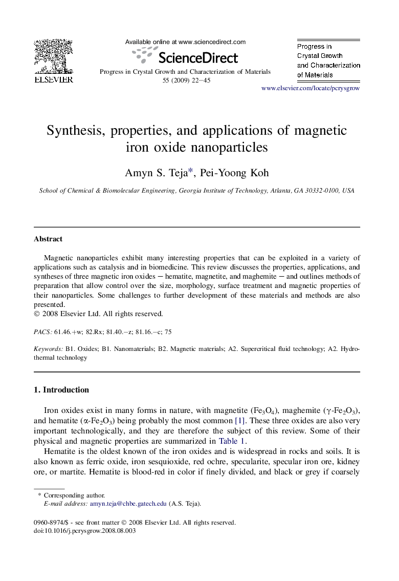 Synthesis, properties, and applications of magnetic iron oxide nanoparticles